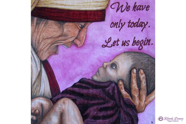 Rhonda Denney - Mother Teresa - Let Us Begin   24” x 24” Art Quilt  2014