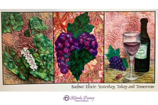 Rhonda Denney - Bachus’ Elixir - Yesterday, Today and Tomorrow Postcard Triptych  (Grapes). 3 pieces, 5” x 7” each.