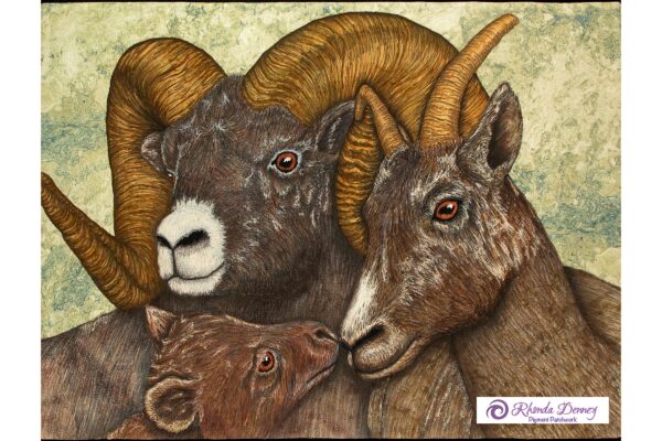 Rhonda Denney - Bighorn Sheep - The Eyes Have It Series 30”W x 40”H - Fiber Art 2016