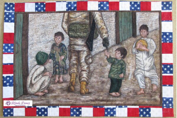 Rhonda Denney - So Kids Can Be Kids (Quilted in Honor Giving Quilt) 25” x 36” Art Quilt 2014 (Donated 2014 to Operation Homefront)