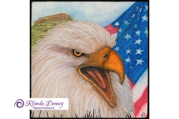 Rhonda Denney - Eagle, US Flag & Cap Rock 18” x 18” Art Quilt (2017 IMQE Team 428 - Rhonda and Natalya)