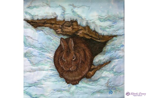 Rhonda Denney - Winter Early Morning Light (Rabbit) 12” x 12” Fiber Art 2015