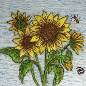 A Bit of Sunshine (Sunflowers)  8”x 10” 2023 SAQA Spotlight Auction piece – Donated